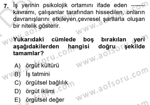 Ekip Yönetimi ve Liderlik Dersi 2024 - 2025 Yılı (Final) Dönem Sonu Sınav Soruları 7. Soru