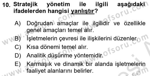 Ekip Yönetimi ve Liderlik Dersi 2024 - 2025 Yılı Yaz Okulu Sınav Soruları 10. Soru