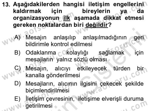 Ekip Yönetimi ve Liderlik Dersi 2024 - 2025 Yılı Yaz Okulu Sınav Soruları 13. Soru