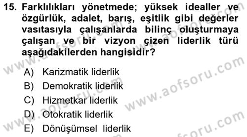 Ekip Yönetimi ve Liderlik Dersi 2024 - 2025 Yılı Yaz Okulu Sınav Soruları 15. Soru