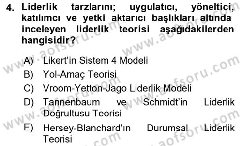 Ekip Yönetimi ve Liderlik Dersi 2024 - 2025 Yılı Yaz Okulu Sınav Soruları 4. Soru