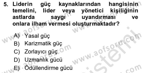 Ekip Yönetimi ve Liderlik Dersi 2024 - 2025 Yılı Yaz Okulu Sınav Soruları 5. Soru