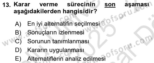 Ekip Yönetimi ve Liderlik Dersi 2025 - 2026 Yılı (Vize) Ara Sınav Soruları 13. Soru