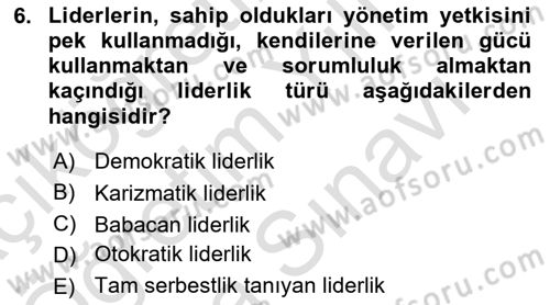 Ekip Yönetimi ve Liderlik Dersi 2025 - 2026 Yılı (Vize) Ara Sınav Soruları 6. Soru