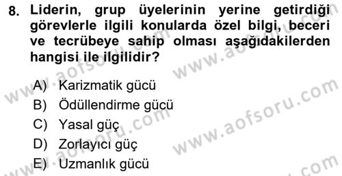 Ekip Yönetimi ve Liderlik Dersi 2025 - 2026 Yılı (Vize) Ara Sınav Soruları 8. Soru