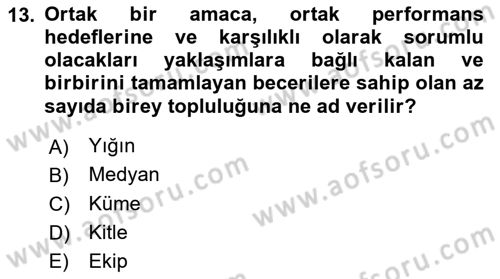 Ekip Yönetimi ve Liderlik Dersi 2025 - 2026 Yılı (Final) Dönem Sonu Sınav Soruları 13. Soru