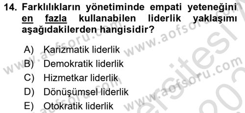 Ekip Yönetimi ve Liderlik Dersi 2025 - 2026 Yılı (Final) Dönem Sonu Sınav Soruları 14. Soru