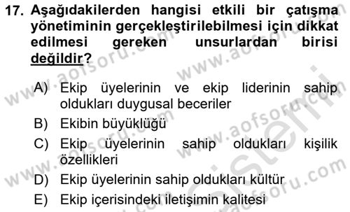 Ekip Yönetimi ve Liderlik Dersi 2025 - 2026 Yılı (Final) Dönem Sonu Sınav Soruları 17. Soru