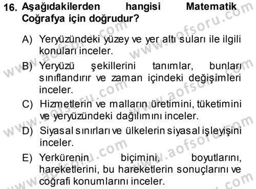 Coğrafi Bilgi Sistemlerine Giriş Dersi 2013 - 2014 Yılı (Vize) Ara Sınav Soruları 16. Soru