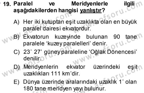 Coğrafi Bilgi Sistemlerine Giriş Dersi 2013 - 2014 Yılı (Vize) Ara Sınav Soruları 19. Soru