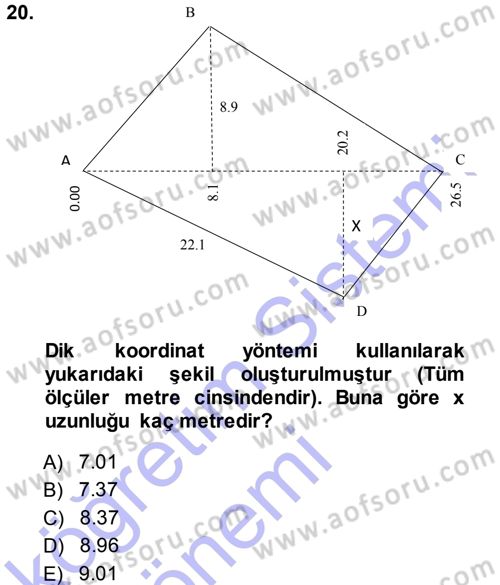 Coğrafi Bilgi Sistemlerine Giriş Dersi 2013 - 2014 Yılı (Vize) Ara Sınavı 20. Soru