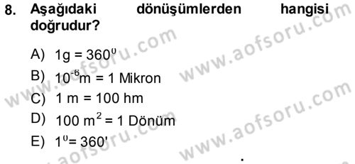 Coğrafi Bilgi Sistemlerine Giriş Dersi 2013 - 2014 Yılı (Vize) Ara Sınavı 8. Soru