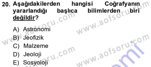 Coğrafi Bilgi Sistemlerine Giriş Dersi 2014 - 2015 Yılı (Vize) Ara Sınavı 20. Soru