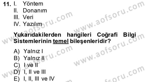 Coğrafi Bilgi Sistemlerine Giriş Dersi 2014 - 2015 Yılı (Final) Dönem Sonu Sınav Soruları 11. Soru