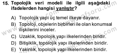 Coğrafi Bilgi Sistemlerine Giriş Dersi 2014 - 2015 Yılı (Final) Dönem Sonu Sınav Soruları 15. Soru