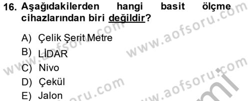 Coğrafi Bilgi Sistemlerine Giriş Dersi 2014 - 2015 Yılı (Final) Dönem Sonu Sınav Soruları 16. Soru