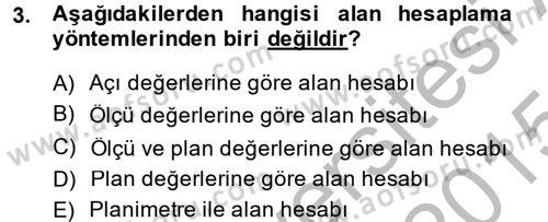 Coğrafi Bilgi Sistemlerine Giriş Dersi 2014 - 2015 Yılı (Final) Dönem Sonu Sınav Soruları 3. Soru