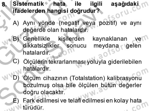 Coğrafi Bilgi Sistemlerine Giriş Dersi 2014 - 2015 Yılı (Final) Dönem Sonu Sınav Soruları 8. Soru