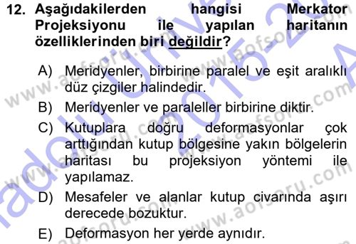 Coğrafi Bilgi Sistemlerine Giriş Dersi 2015 - 2016 Yılı (Vize) Ara Sınav Soruları 12. Soru