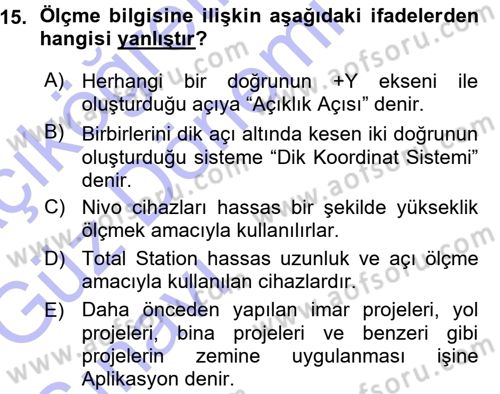 Coğrafi Bilgi Sistemlerine Giriş Dersi 2015 - 2016 Yılı (Vize) Ara Sınav Soruları 15. Soru