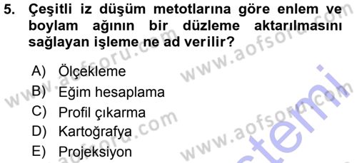 Coğrafi Bilgi Sistemlerine Giriş Dersi 2015 - 2016 Yılı (Vize) Ara Sınav Soruları 5. Soru