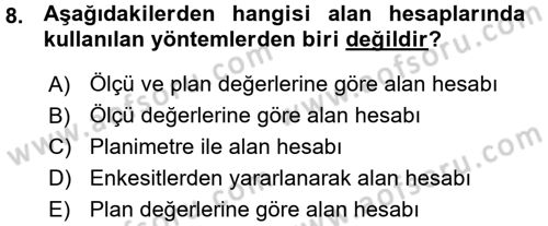 Coğrafi Bilgi Sistemlerine Giriş Dersi 2015 - 2016 Yılı (Vize) Ara Sınav Soruları 8. Soru