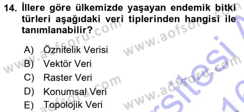 Coğrafi Bilgi Sistemlerine Giriş Dersi 2015 - 2016 Yılı (Final) Dönem Sonu Sınav Soruları 14. Soru
