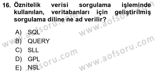 Coğrafi Bilgi Sistemlerine Giriş Dersi 2015 - 2016 Yılı (Final) Dönem Sonu Sınav Soruları 16. Soru