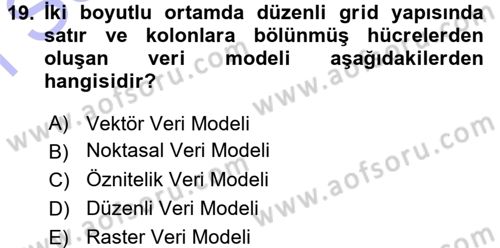 Coğrafi Bilgi Sistemlerine Giriş Dersi 2015 - 2016 Yılı (Final) Dönem Sonu Sınav Soruları 19. Soru