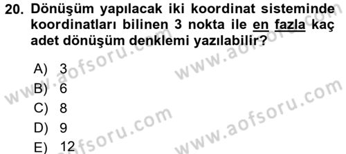 Coğrafi Bilgi Sistemlerine Giriş Dersi 2015 - 2016 Yılı (Final) Dönem Sonu Sınav Soruları 20. Soru