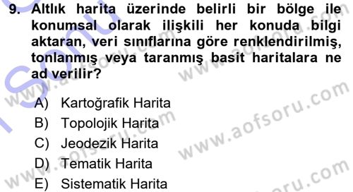 Coğrafi Bilgi Sistemlerine Giriş Dersi 2015 - 2016 Yılı (Final) Dönem Sonu Sınav Soruları 9. Soru