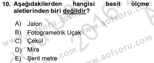 Coğrafi Bilgi Sistemlerine Giriş Dersi 2016 - 2017 Yılı (Vize) Ara Sınav Soruları 10. Soru