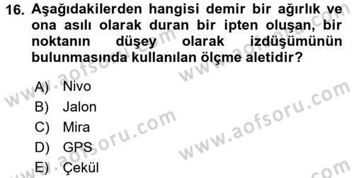 Coğrafi Bilgi Sistemlerine Giriş Dersi 2016 - 2017 Yılı (Vize) Ara Sınav Soruları 16. Soru