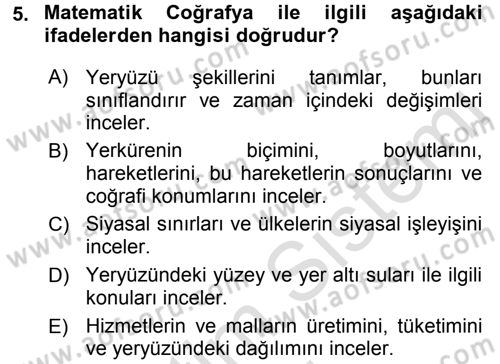 Coğrafi Bilgi Sistemlerine Giriş Dersi 2016 - 2017 Yılı (Vize) Ara Sınav Soruları 5. Soru