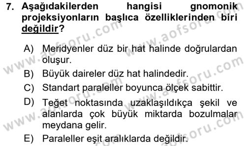 Coğrafi Bilgi Sistemlerine Giriş Dersi 2016 - 2017 Yılı (Vize) Ara Sınav Soruları 7. Soru