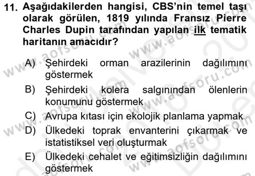 Coğrafi Bilgi Sistemlerine Giriş Dersi 2016 - 2017 Yılı (Final) Dönem Sonu Sınav Soruları 11. Soru