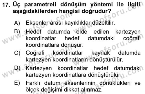 Coğrafi Bilgi Sistemlerine Giriş Dersi 2016 - 2017 Yılı (Final) Dönem Sonu Sınav Soruları 17. Soru