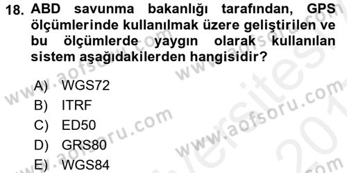 Coğrafi Bilgi Sistemlerine Giriş Dersi 2016 - 2017 Yılı (Final) Dönem Sonu Sınav Soruları 18. Soru