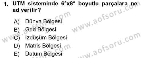 Coğrafi Bilgi Sistemlerine Giriş Dersi 2017 - 2018 Yılı (Vize) Ara Sınav Soruları 1. Soru