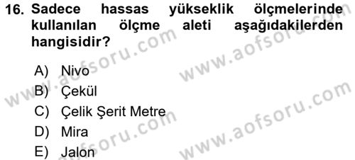 Coğrafi Bilgi Sistemlerine Giriş Dersi 2017 - 2018 Yılı (Vize) Ara Sınav Soruları 16. Soru