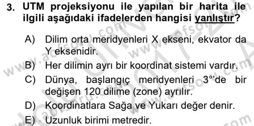 Coğrafi Bilgi Sistemlerine Giriş Dersi 2017 - 2018 Yılı (Vize) Ara Sınav Soruları 3. Soru