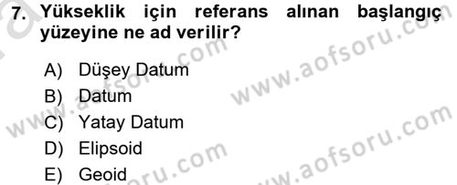 Coğrafi Bilgi Sistemlerine Giriş Dersi 2017 - 2018 Yılı (Vize) Ara Sınav Soruları 7. Soru