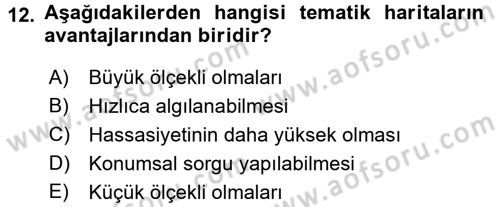 Coğrafi Bilgi Sistemlerine Giriş Dersi 2017 - 2018 Yılı (Final) Dönem Sonu Sınav Soruları 12. Soru
