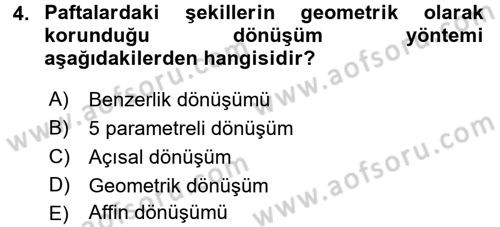 Coğrafi Bilgi Sistemlerine Giriş Dersi 2017 - 2018 Yılı (Final) Dönem Sonu Sınav Soruları 4. Soru