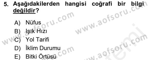 Coğrafi Bilgi Sistemlerine Giriş Dersi 2017 - 2018 Yılı (Final) Dönem Sonu Sınav Soruları 5. Soru