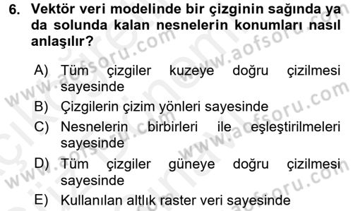 Coğrafi Bilgi Sistemlerine Giriş Dersi 2017 - 2018 Yılı (Final) Dönem Sonu Sınav Soruları 6. Soru