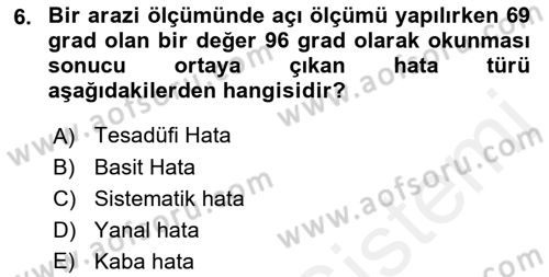 Coğrafi Bilgi Sistemlerine Giriş Dersi 2018 - 2019 Yılı (Vize) Ara Sınav Soruları 6. Soru