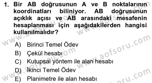 Coğrafi Bilgi Sistemlerine Giriş Dersi 2018 - 2019 Yılı (Final) Dönem Sonu Sınav Soruları 1. Soru