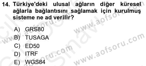 Coğrafi Bilgi Sistemlerine Giriş Dersi 2018 - 2019 Yılı (Final) Dönem Sonu Sınav Soruları 14. Soru