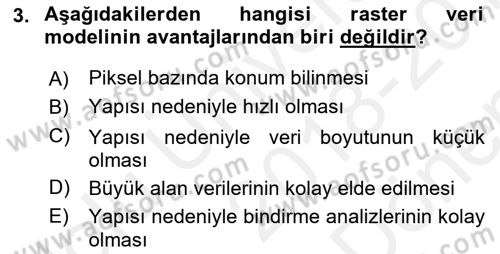 Coğrafi Bilgi Sistemlerine Giriş Dersi 2018 - 2019 Yılı (Final) Dönem Sonu Sınav Soruları 3. Soru